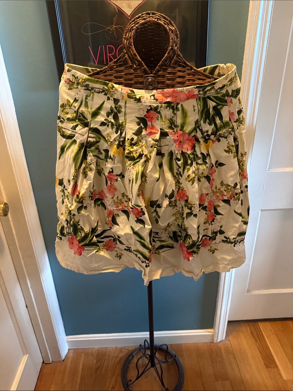 Talbots White Floral Pleated Cotton Skirt